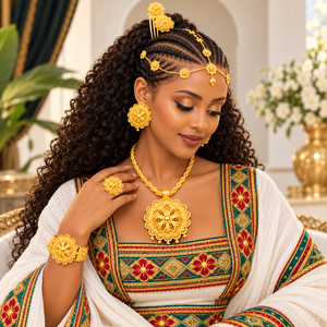 Luxurious Habesha  Gold Plated Floral Jewelry Set