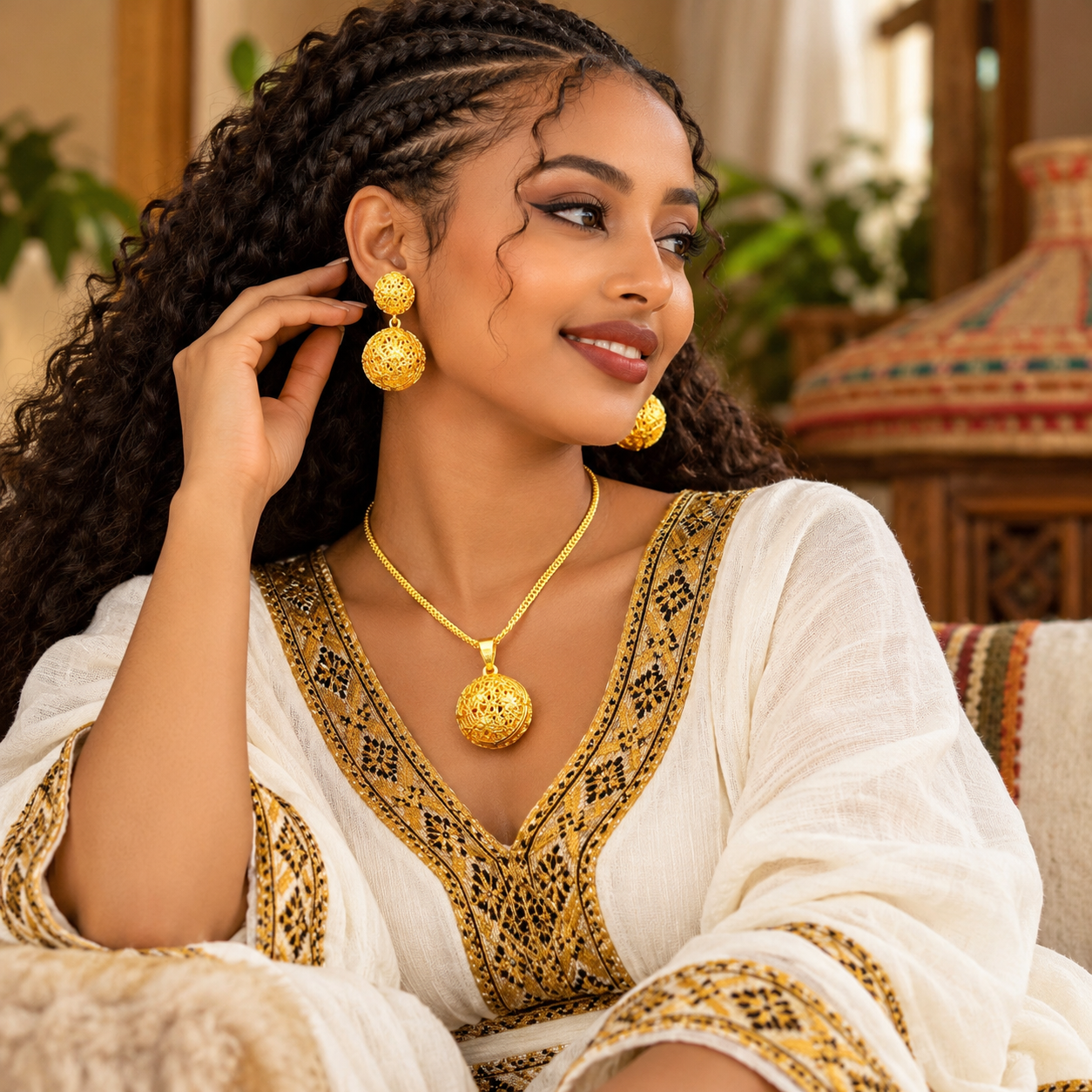 Elegant Ethiopian Jewelry Set – Traditional Habesha Necklace & Earrings