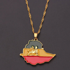 Ethiopian Flag & Lion Map Pendant