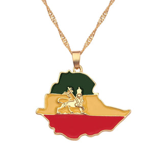 Ethiopian Flag & Lion Map Pendant