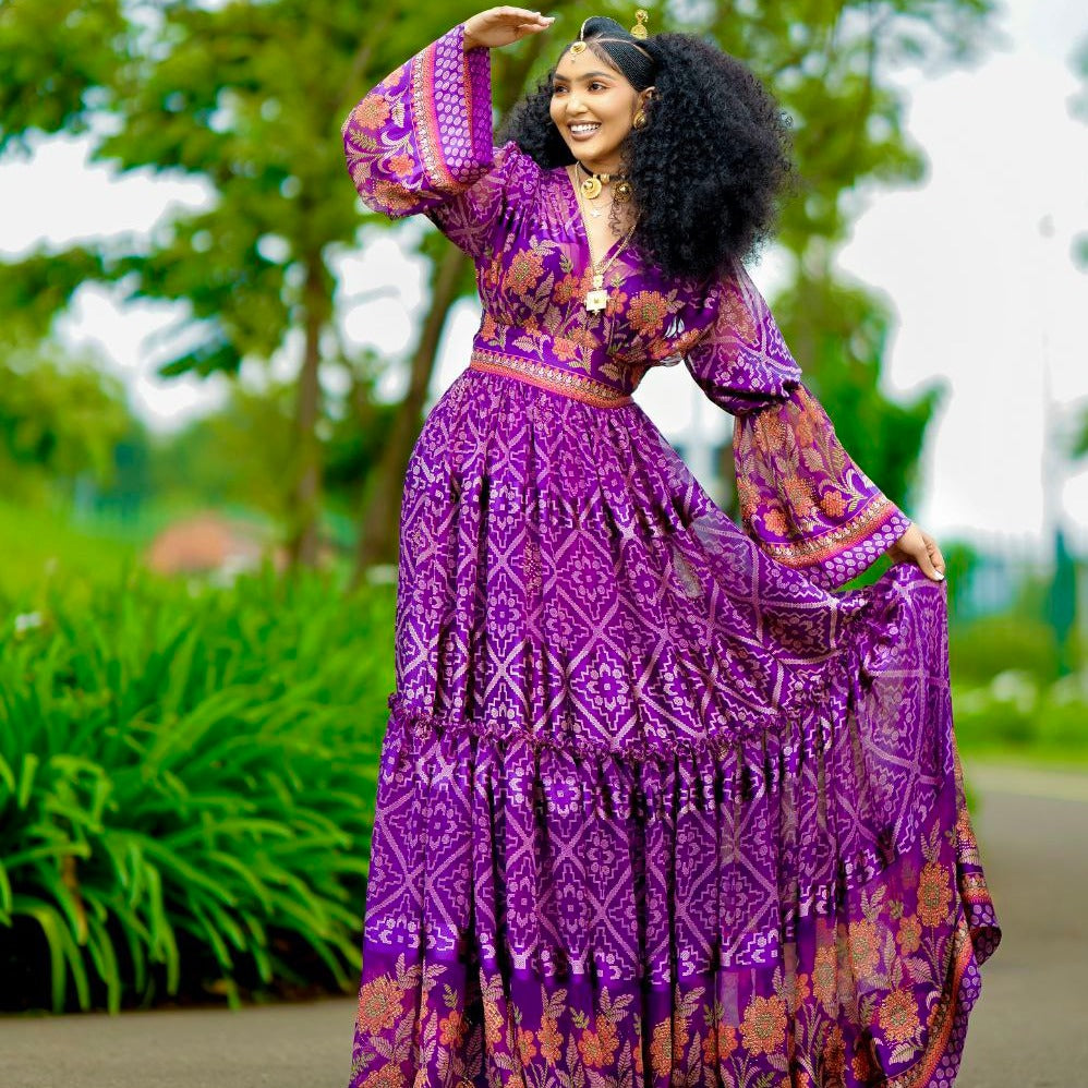 Purple Ethiopian Chiffon Dress