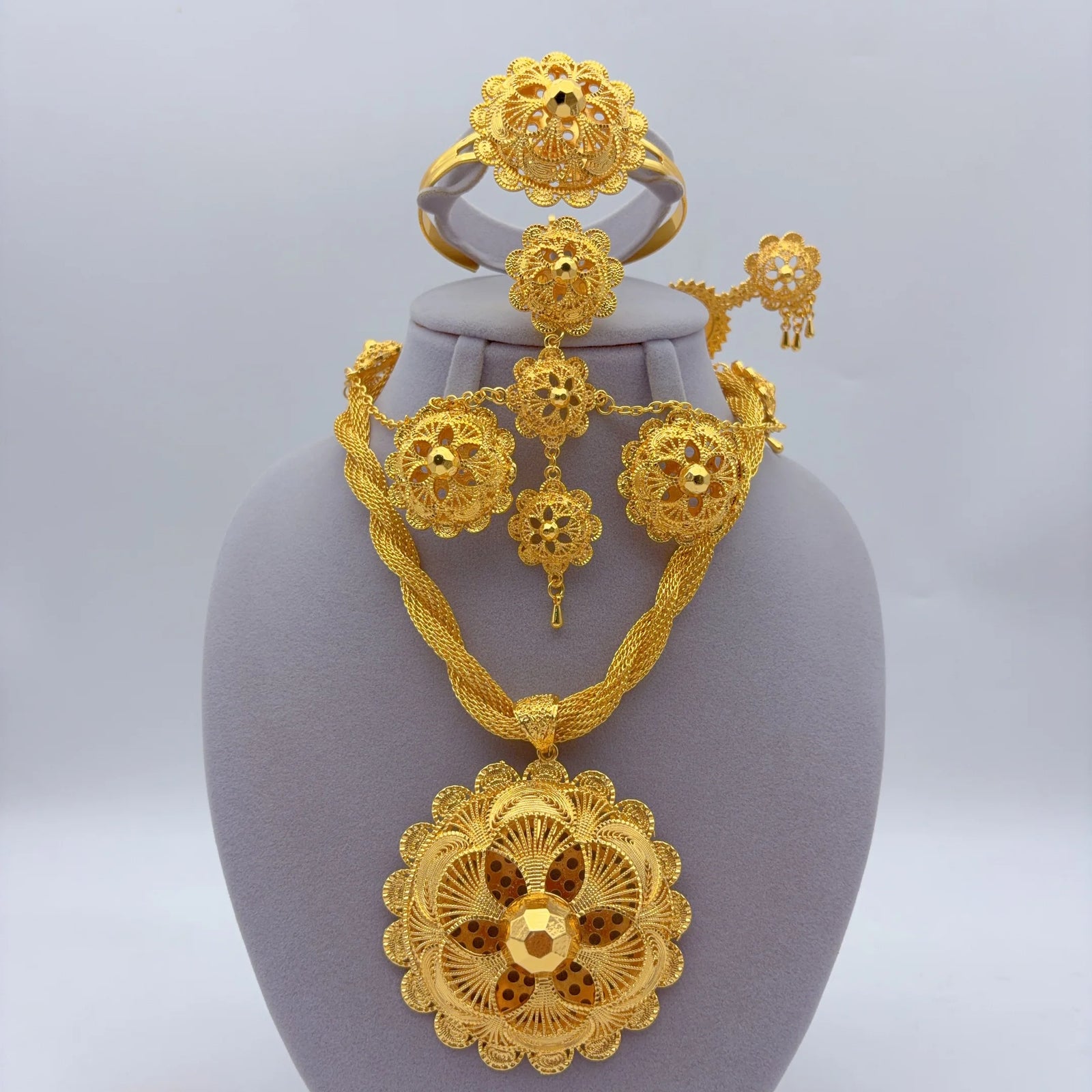 Luxurious Habesha  Gold Plated Floral Jewelry Set