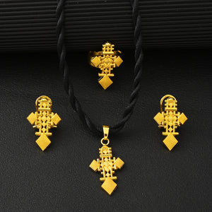 Elegant Ethiopian Cross Necklace, Earrings & Ring Set