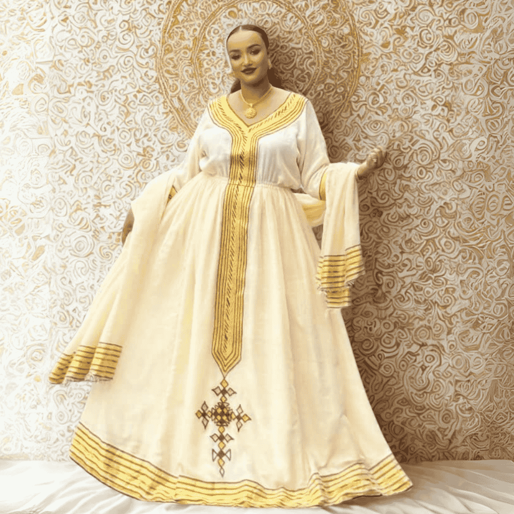Eritrean Zuria with Gold Embroidery 