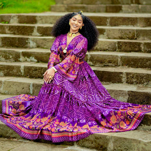 Purple Ethiopian Chiffon Dress