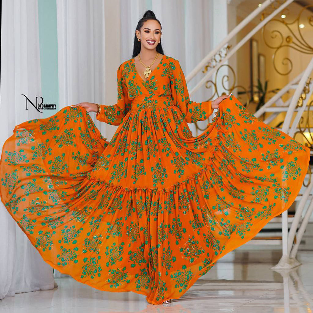 ethiopian chiffon dress 2025 Ethiopian Chiffon Kemis - Handcrafted Flowing Dress
