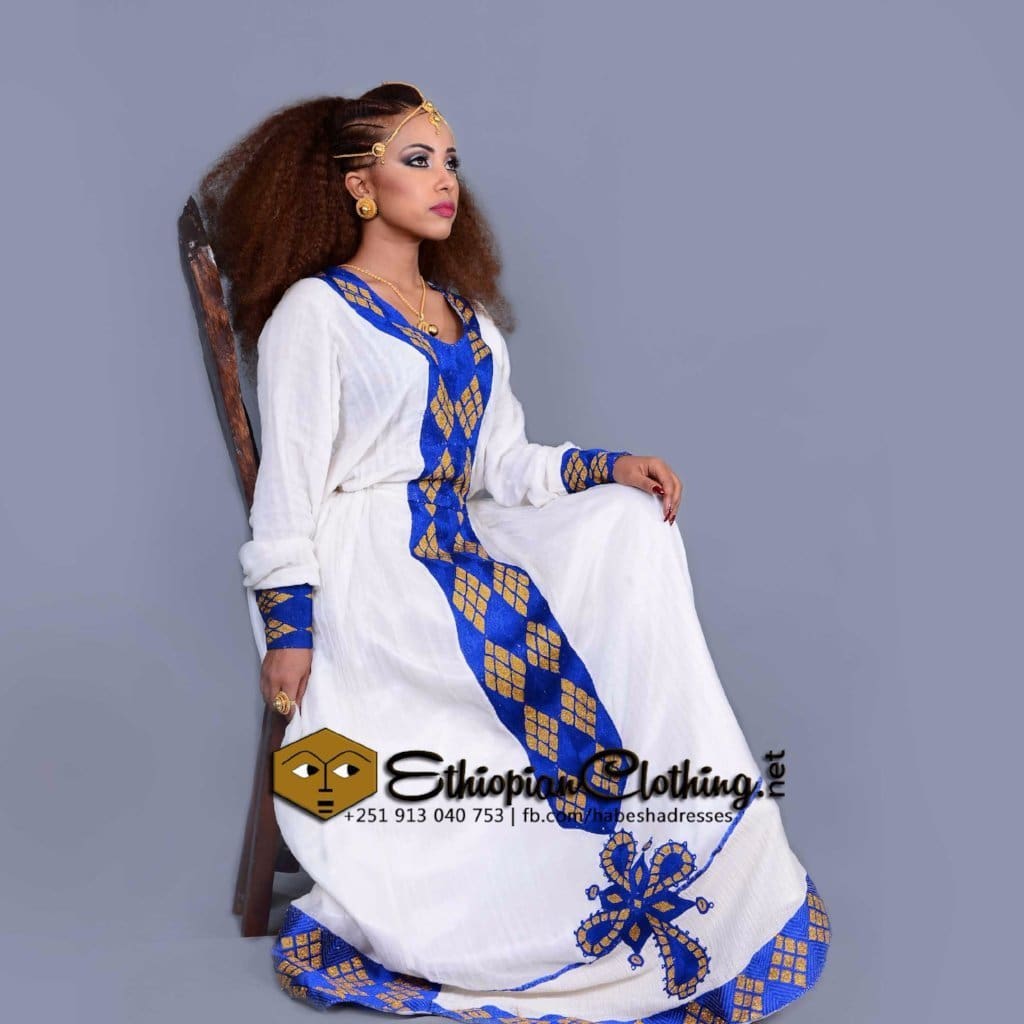 Doka Golden Habesha Dress - Ethiopian Traditional Dress