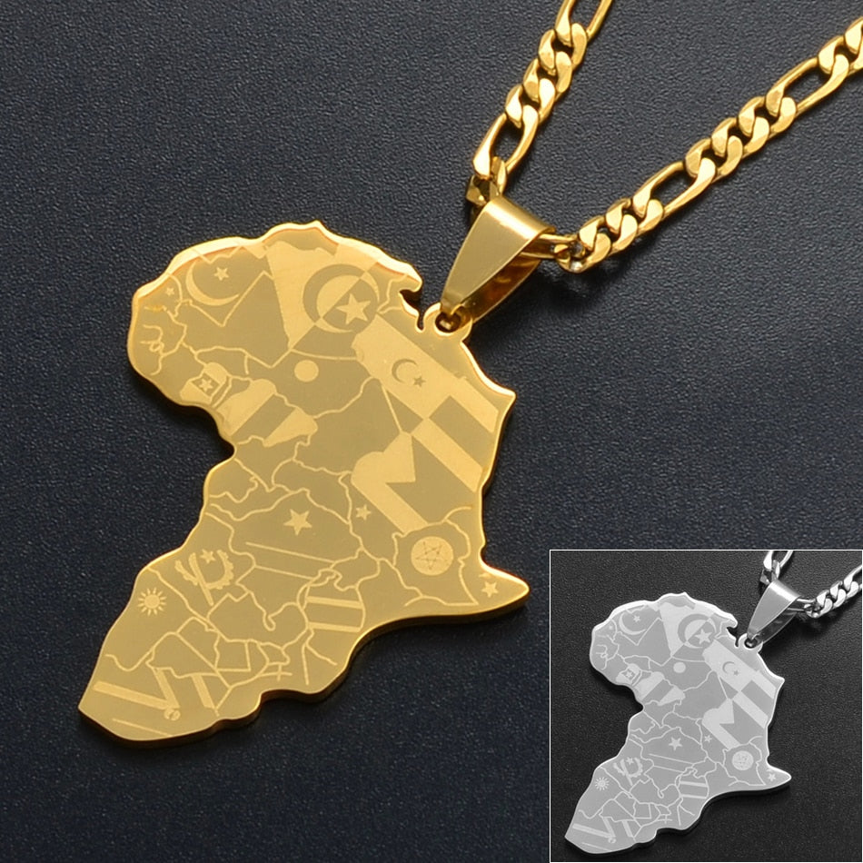 Goldplated Africa Map With Flag Pendant - Ethiopian Traditional Dress
