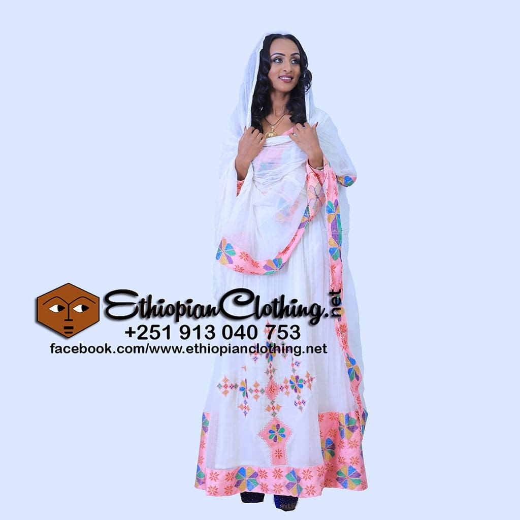 Rosa Habesha Kemis - Ethiopian Traditional Dress